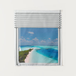 Tenture Tropical Sea View Fake Window Blinds 