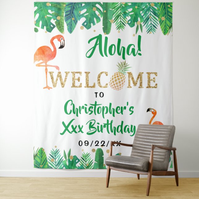 Tenture Tropical Summer Beach Luau Boys Anniversaire (En situation)