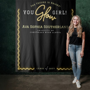 Tenture Tu Glow Girl Script Jaune Neon Graduation Party