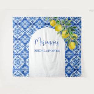 Tenture Tuiles bleues citron qui amore la cabine de douche