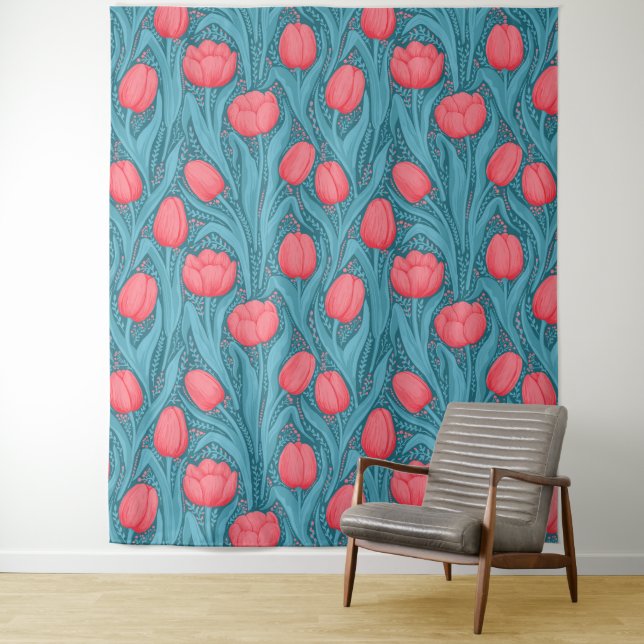 Tenture Tulipes en bleu et rouge (En situation)