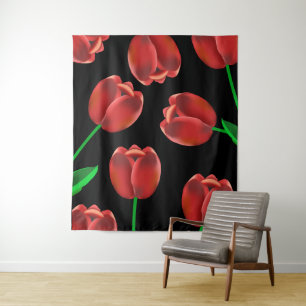 Tenture Tulipes rouges en gras et noires