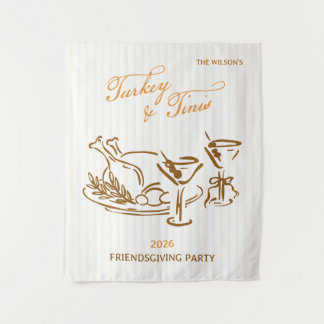 Tenture Turkeys et Tinis Soirée Friendsgiving Thanksgiving