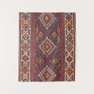 Tenture Turquie Kilim Aztec Rouge Bleu Tan