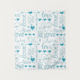 Tenture Turquoise Amusement et Amour Moderne et Coeurs