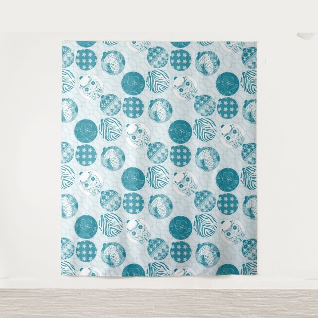 Tenture Turquoise, Bleu, motif de Noël (Devant)