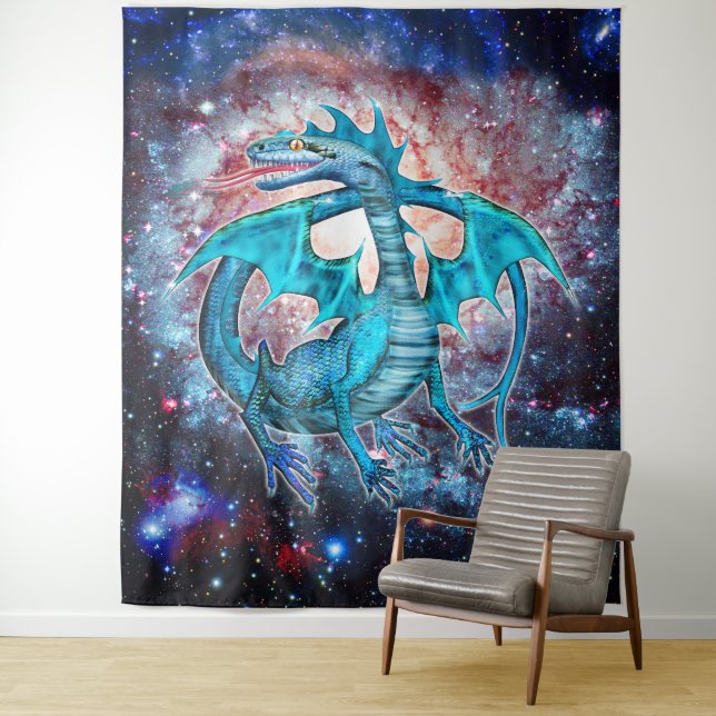 Tenture Turquoise Cosmic Dragon  (En situation)