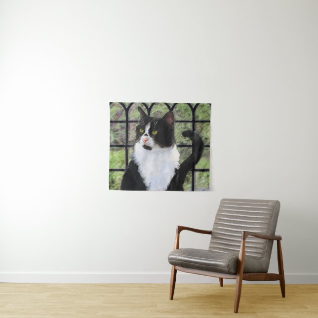 Tenture Tuxedo Chat dans la peinture de fenêtre Art animal (En situation (horizontale))
