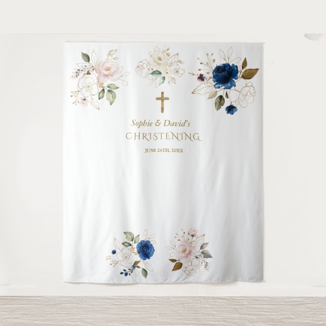 Tenture Twins Rose Blush Floral Christening Photo Prop (Devant)