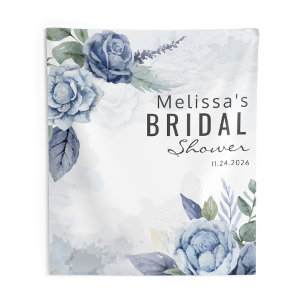 Tenture Typographie florale aquarelle bleu poussiéreux