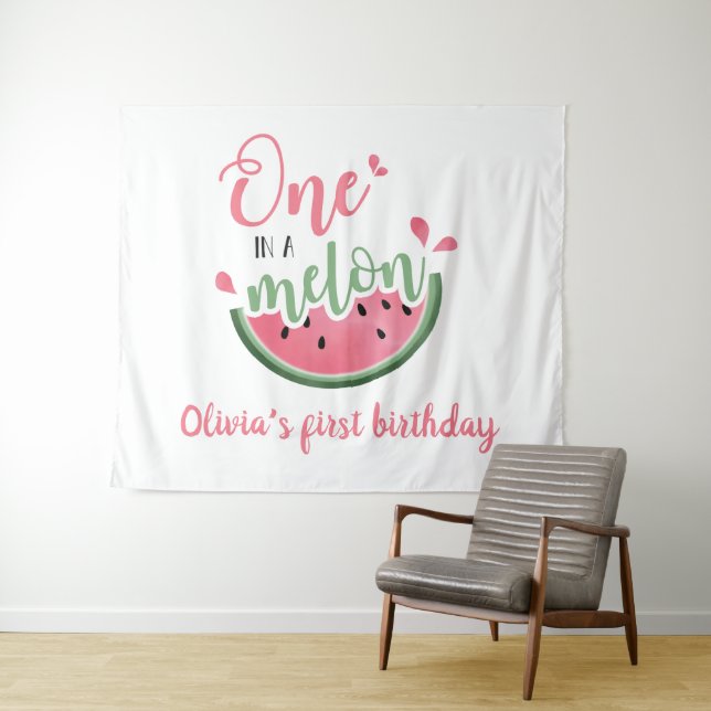 Tenture Un anniversaire de 1 an à l'aquarelle pastèque One (En situation (horizontale))