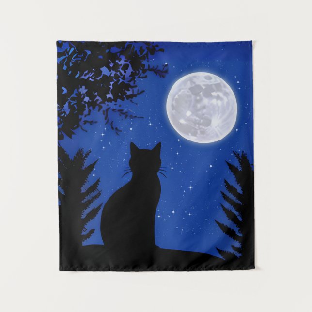Tenture Un chat qui regarde à la Pleine lune (Devant)