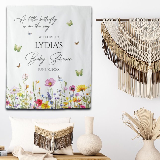 Tenture Un petit Fleur sauvage à papillon Baby shower  (Créateur téléchargé)