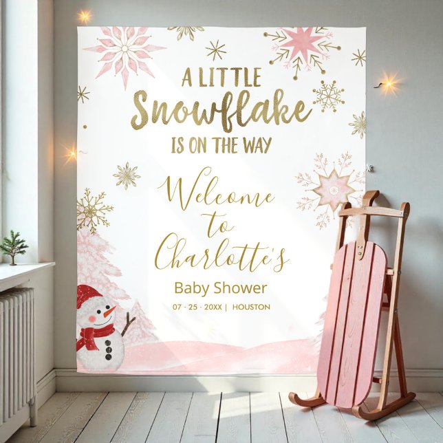 Tenture Un petit flocon Baby shower rose en toile de fond (Créateur téléchargé)