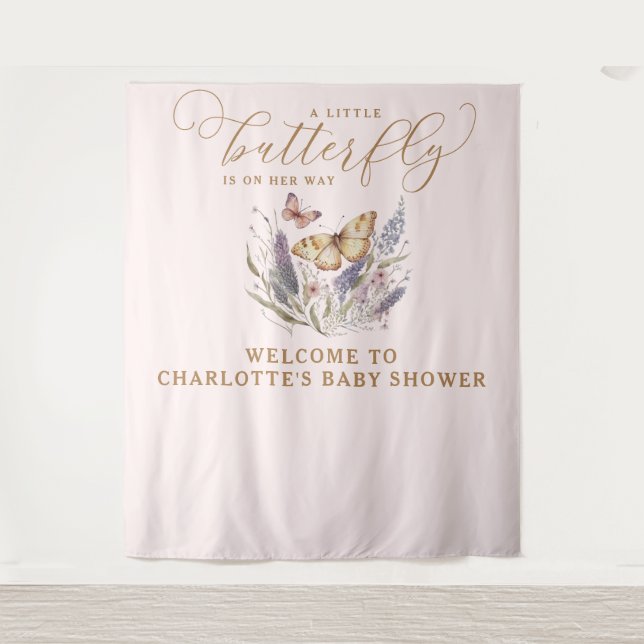 Tenture Un Petit Papillon Est En Chemin De Baby shower (Devant)