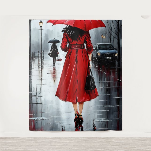 Tenture un tableau d'une femme marchant sous la pluie (Devant)