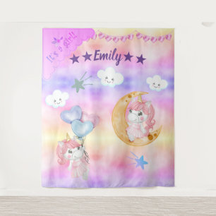 Tenture Une Cute Rose Unicorne Assis Sur Le Bébé De La Lun