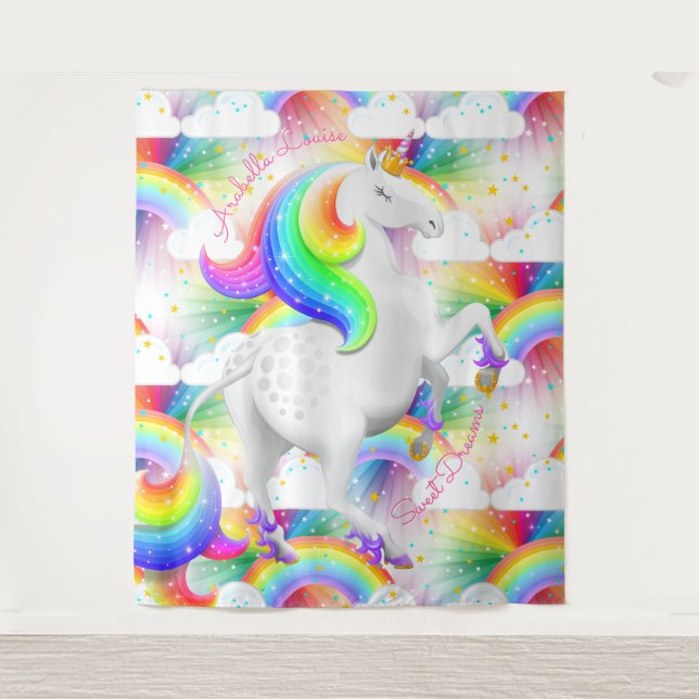 Tenture Unicorne arc-en-ciel personnalisée Princesse (Devant)