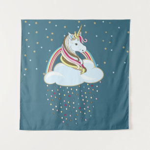 Tenture Unicorne vintage : Illustration des nuages arc-en-