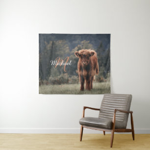 Tenture Vache de Highland calvaire herbe d'automne monogra