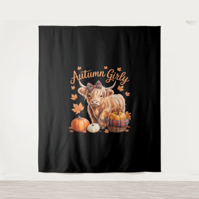 Tenture Vache Highland Chute Automne Fille Thanksgiving C (Devant)