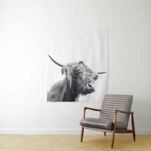 Tenture Vache Majestic Highland noir et blanc
