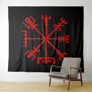 Tenture Vegvísir Rouge Sang (Boussole Viking)