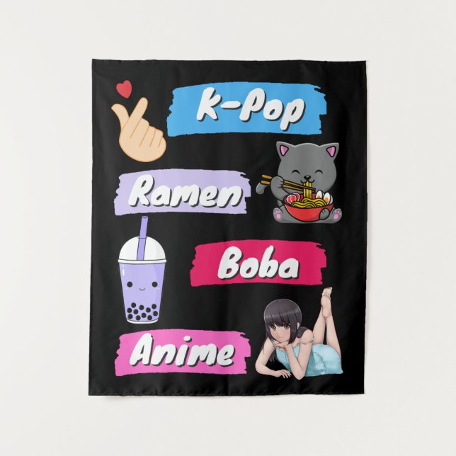 Tenture Ventilateur de culture K-Pop, Ramen, Boba et Anime (Devant)