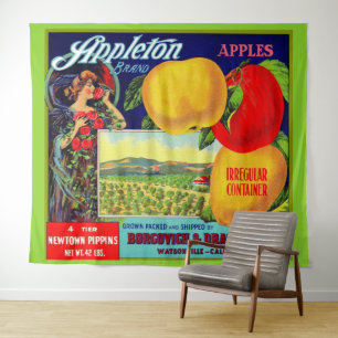 Tenture vers 1900 Appleton Apples crate étiquette print