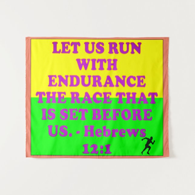 Tenture verset biblique des hébreux 12:1. (Devant (Horizontal))