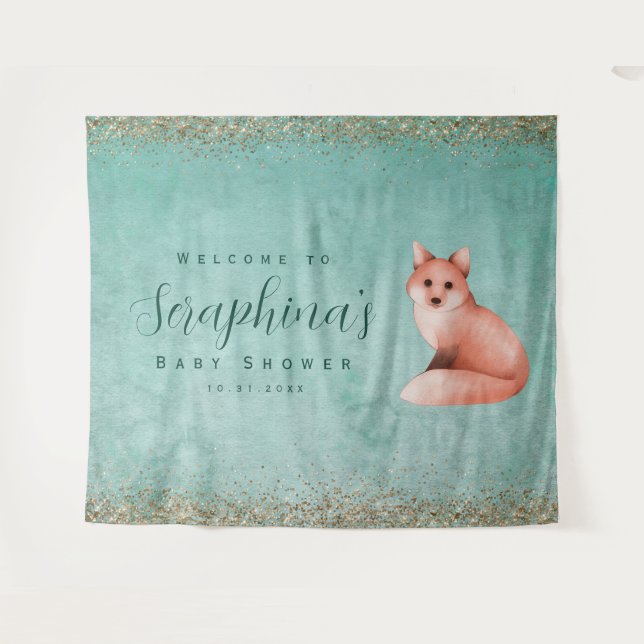 Tenture Vert or aquarelle Fox Baby shower fond (Devant (Horizontal))