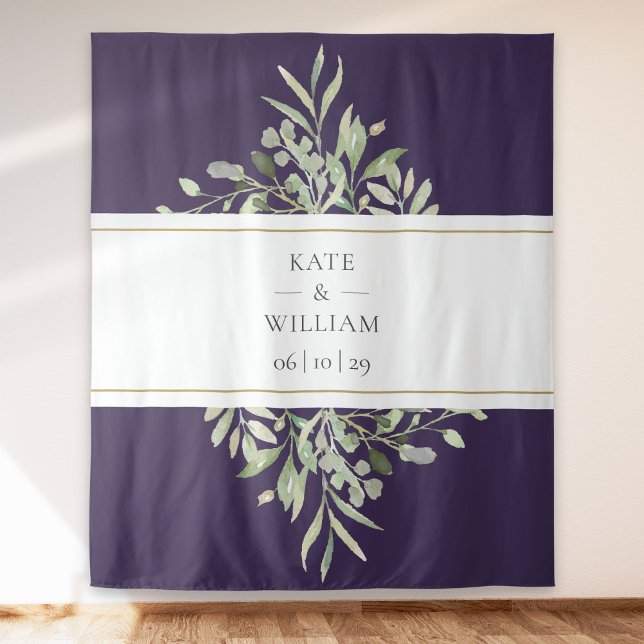Tenture Vert violet Mariage Photo Booth fond (Greenery Purple Wedding Photo Booth Backdrop)