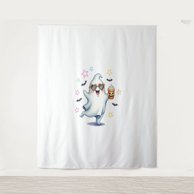 Tenture Vibes d'Halloween du fantôme cool (Devant)