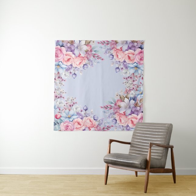 Tenture Vibrant Aqua & Pink Floral Photo fond (En situation)