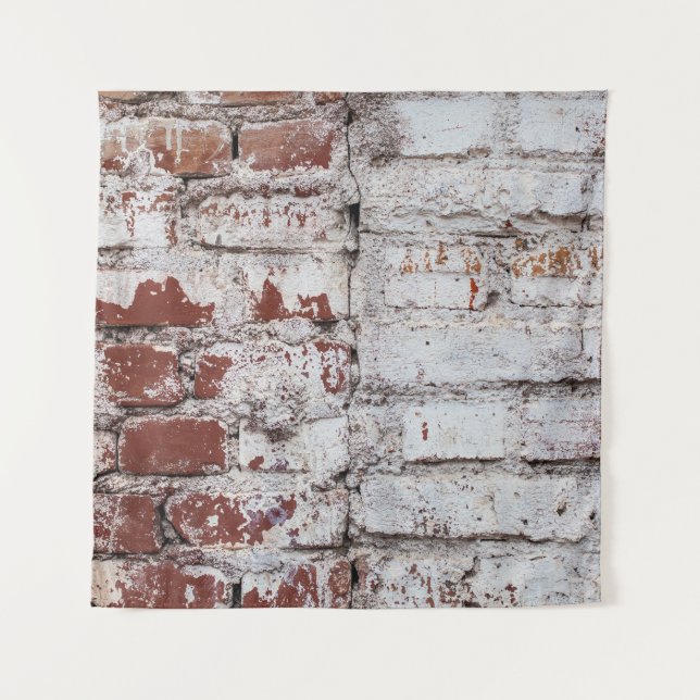 Tenture Vieux mur de briques peintes avec peeling blanc pe (Devant)