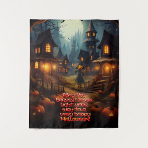 Tenture Village d'Halloween effrayant avec épouvantail