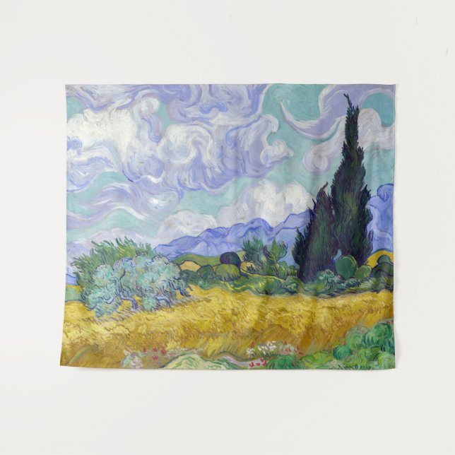 Tenture Vincent Van Gogh - Champ de blé avec cyprès (Devant (Horizontal))