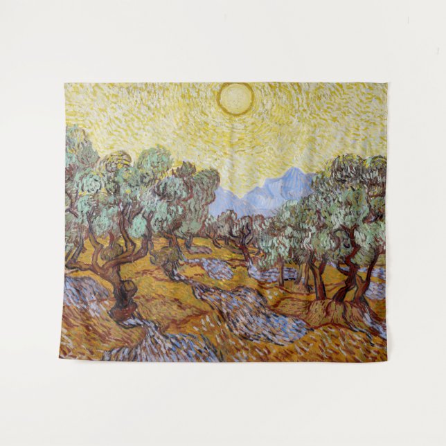Tenture Vincent van Gogh - Oliviers, Ciel Jaune et Soleil (Devant (Horizontal))