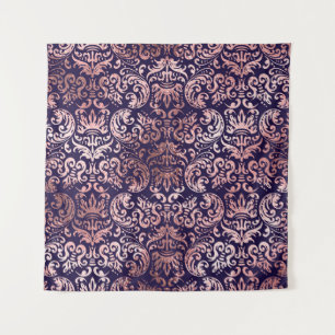 Tenture Vintage continu damas rose feuille d'or classique