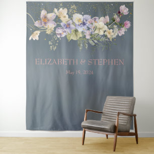 Tenture Vintage Elégant bleu Dusty Floral Mariage