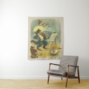 Tenture Vintage Hey Diddle Diddle Nursery Rhyme restauré