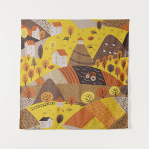 Tenture Vintage motif sans soudure du village d'automne la