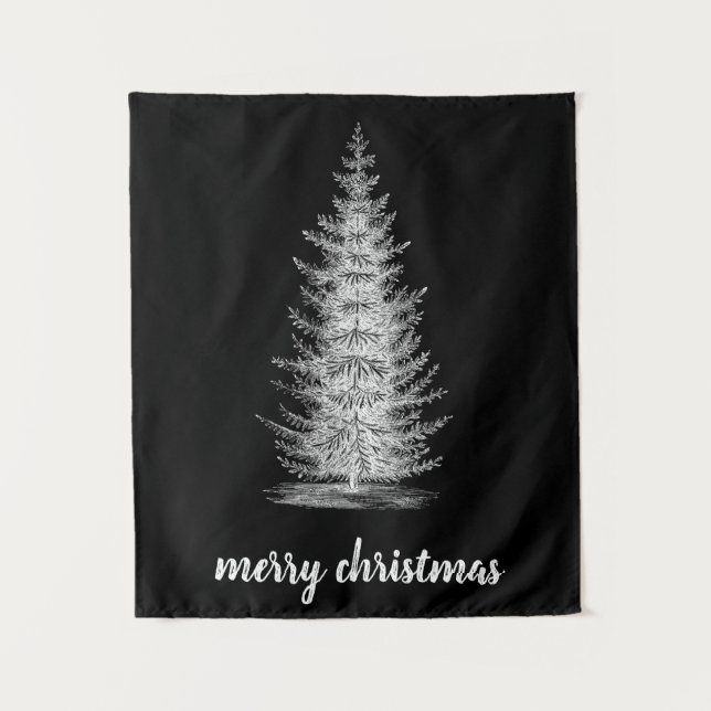 Tenture Vintage rustique neutre épicéa joyeux noël (Devant)