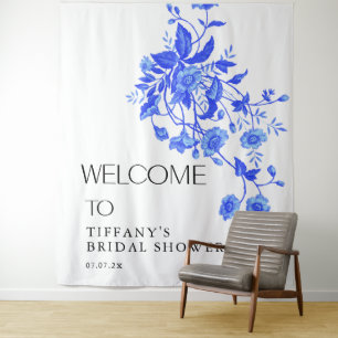 Tenture Vintage Toile bleu Fête des mariées Florale