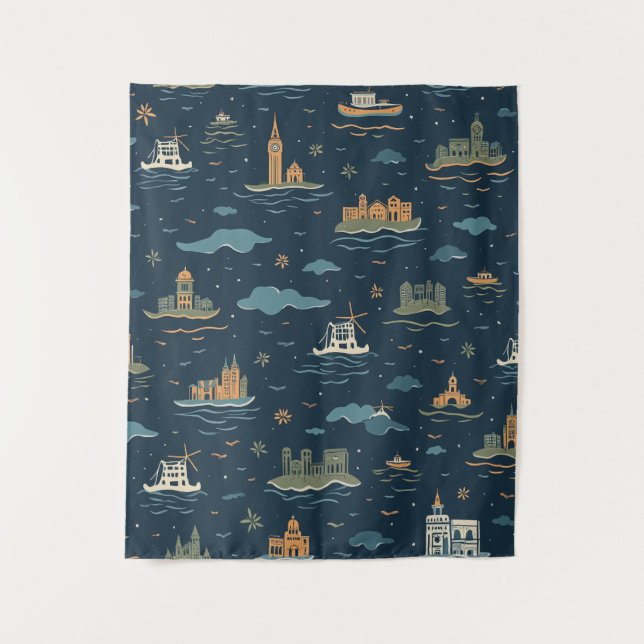 Tenture Vintage Travel Design Tapestries (Devant)