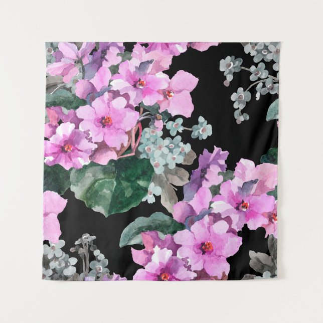 Tenture Violet fleurs et oublier moi pas aquarelle sur bla (Devant)