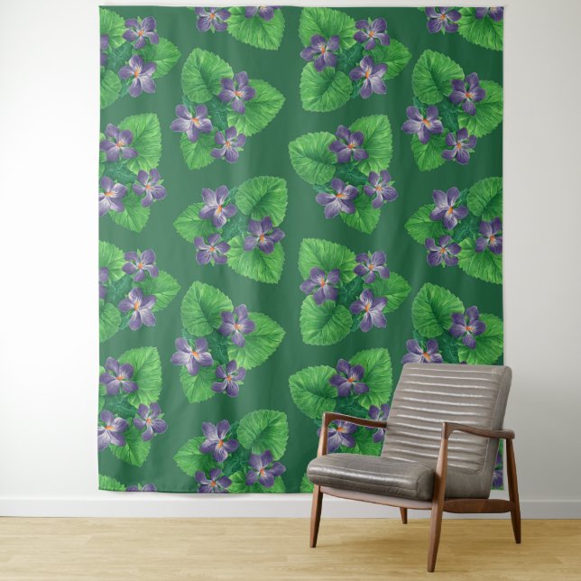 Tenture Violets sur vert émeraude (En situation)
