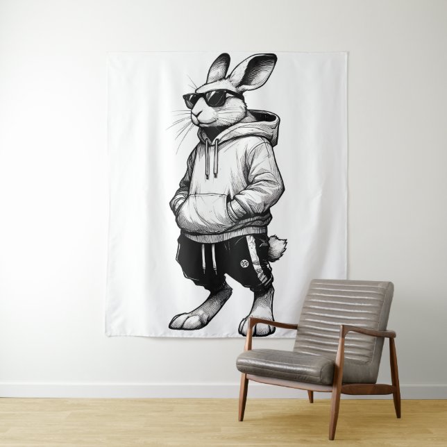 Tenture Visage De Lapin Avec Lunettes De Soleil Joyeux Jou (En situation)