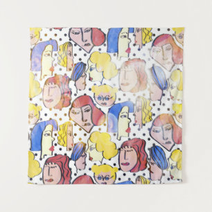 Tenture Visages de femme Abstraite, pois d'aquarelle.