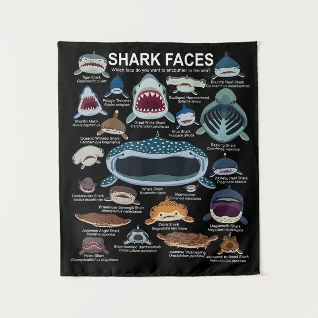 Tenture Visages de requins auxquels vous voulez participer (Devant)